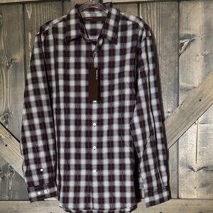 Perry Ellis Men's Dark Plaid Button Down Shirt